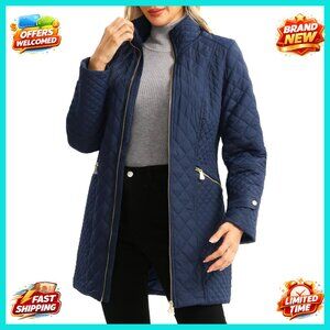 Plus Size Quilted Jacket Lightweight Stand Collar Diamond Stitching Chic